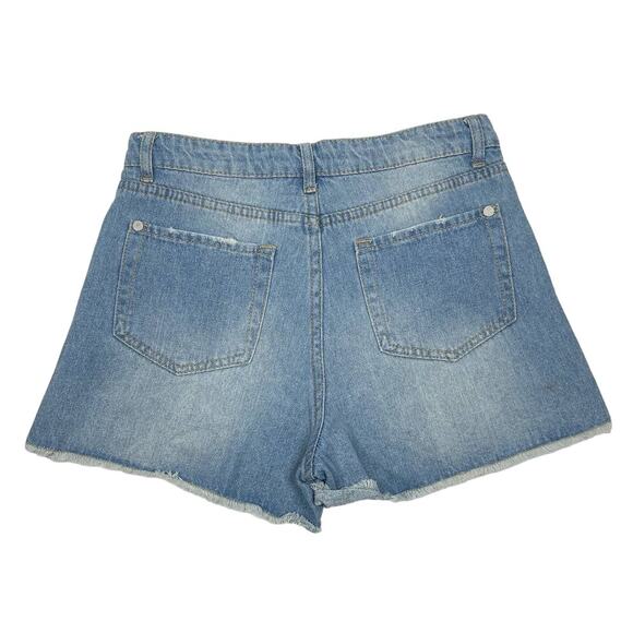 NEW Free Generation Women's Small Blue Denim Pearl Accent Step-Hem Jean Shorts - Picture 2 of 5